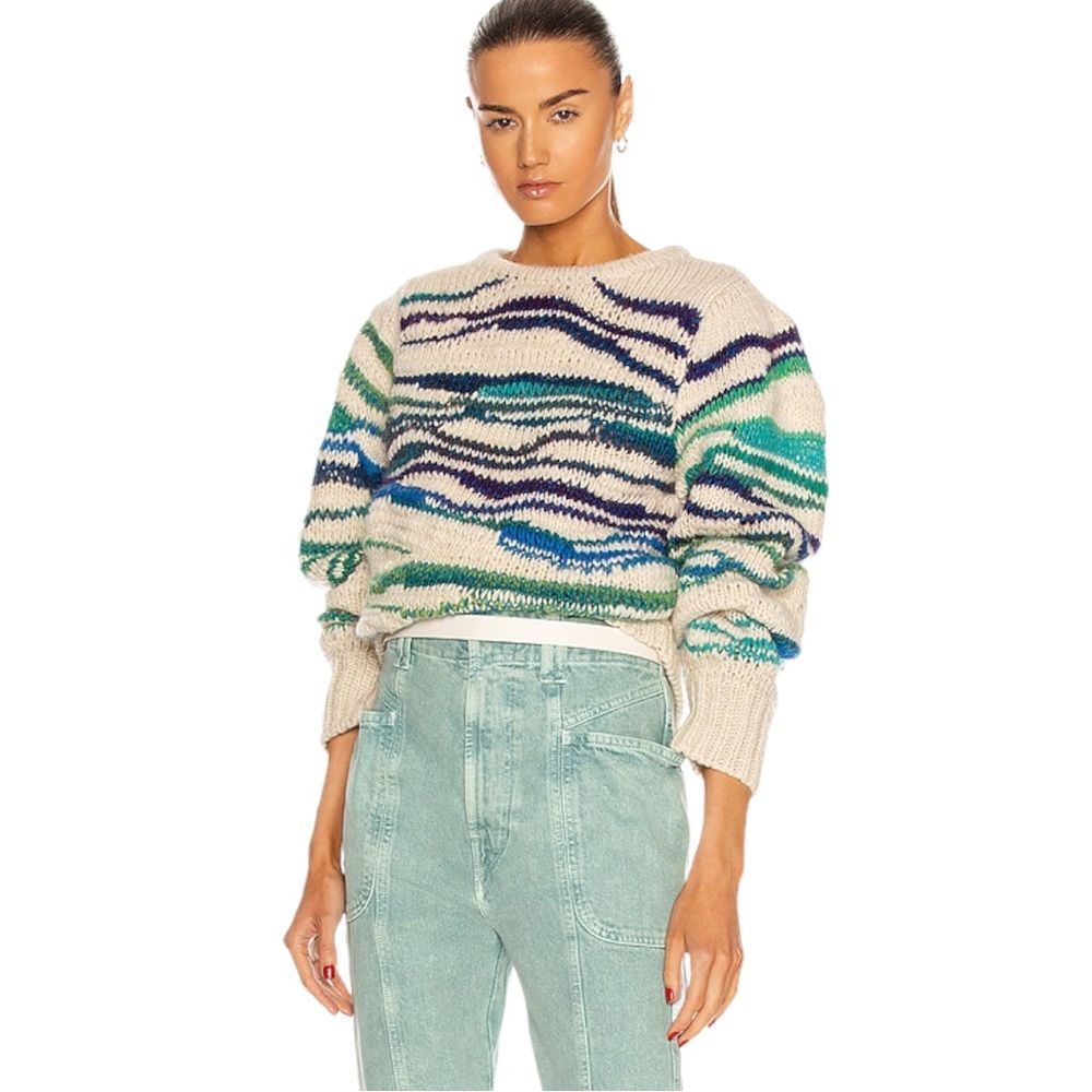 Isabel Marant Cream Sweater with Blue & Green Wave Stripes